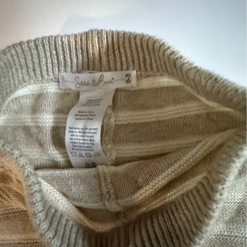 Stitch & Bean Baby Crewneck Sweater White Stripe Shorts Sweater Set Sz 0-3 NWT